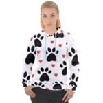 Dog Paw Vector Seamless Pattern With Hearts Women s Overhead Hoodie