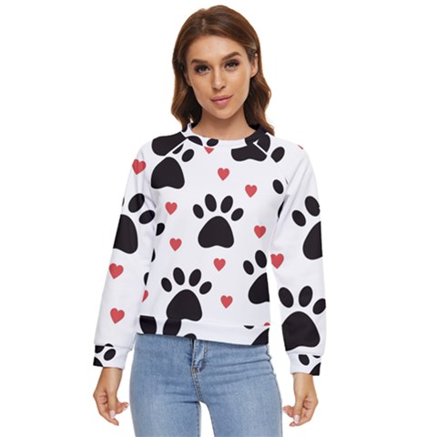 Dog Paw Vector Seamless Pattern With Hearts Women s Long Sleeve Raglan T-shirt by Perong