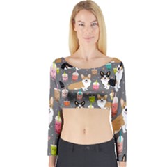 Corgi Boba Tea Bubble Tea Kawaii Food Welsh Corgis Dog Long Sleeve Crop Top by Perong