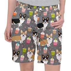 Corgi Boba Tea Bubble Tea Kawaii Food Welsh Corgis Dog Women s Pocket Shorts by Perong