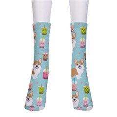 Corgi Boba Tea Bubble Tea Kawaii Food Welsh Corgis Dog Pattern Crew Socks by Perong