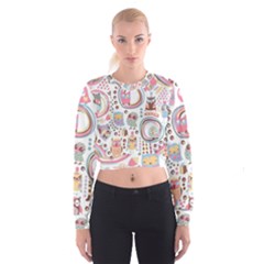 Cute Owl Bird Animal Pattern Cropped Sweatshirt