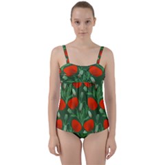 Poppy Fierce Wolf Poppies Bud Twist Front Tankini Set by Perong