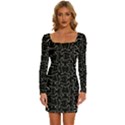 Enigmatic Demon Black and White Pattern Long Sleeve Square Neck Bodycon Velvet Dress View1