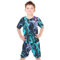 Nature Water Wave Architecture Kids  T-shirt And Shorts Set