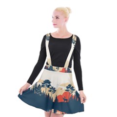 Summer Lake Forest Sunset Deer Water Suspender Skater Skirt by Grandong