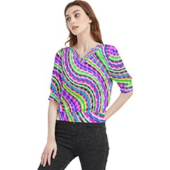 Neon Trippy Swirls Twirls Design Quarter Sleeve Blouse