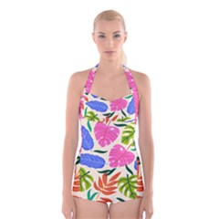 Tropical Sheets Summer Beach Boyleg Halter Swimsuit 