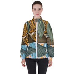 Monstera Palm Leaves Plants Women s High Neck Windbreaker by Paksenen