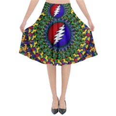 Grateful Dead Bear Pattern Flared Midi Skirt by Maspions