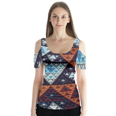 Fractal Triangle Geometric Abstract Pattern Butterfly Sleeve Cutout T-shirt 