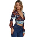 Fractal Triangle Geometric Abstract Pattern Long Sleeve Deep-V Velour Top View3