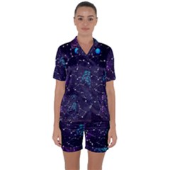 Realistic Night Sky Poster With Constellations Satin Short Sleeve Pajamas Set by Ket1n9