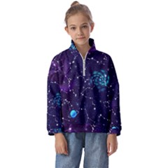 Realistic Night Sky Poster With Constellations Kids  Half Zip Hoodie