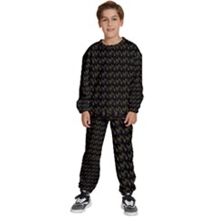 Fern Pattern 2 Black Kids  Sweatshirt Set