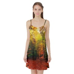 Forest Woods Autumn Nature Satin Night Slip by Proyonanggan