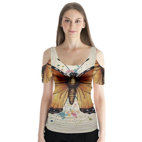 Butterflies Of Motivation Butterfly Sleeve Cutout T-shirt  by customfabrics