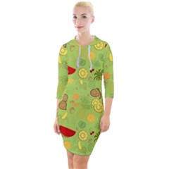 Art Fruits Pattern Quarter Sleeve Hood Bodycon Dress