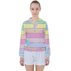 Pastel, Butterfly, Spring, Stripes, Women s Tie Up Sweat