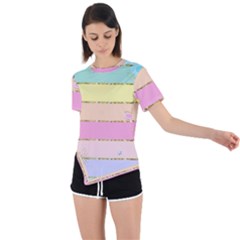 Pastel, Butterfly, Spring, Stripes, Asymmetrical Short Sleeve Sports T-shirt by kyorashop23