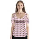 Fern Pattern 2 Pink Butterfly Sleeve Cutout T-Shirt  View1