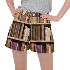 Books Bookshelves Office Fantasy Background Artwork Book Cover Apothecary Book Nook Literature Libra Women s Ripstop Shorts by Posterlux