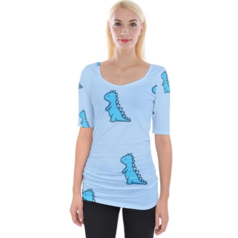 Dinosaur , Cute, Pastel, Wide Neckline T-shirt by kyorashop23