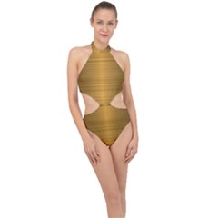 Gold, Desenho, Golden, Metal, Shiny, Halter Side Cut Swimsuit by kyorashop23