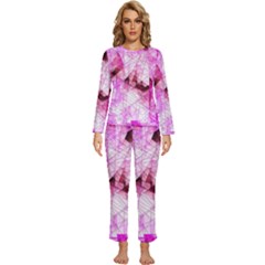 Pink Abstract Lineart Womens  Long Sleeve Lightweight Pajamas Set