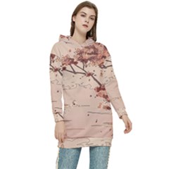 Pastel Nature , Art, Blue, Cute, Women s Long Oversized Pullover Hoodie