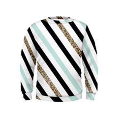 Pattern, Blue, Gold, Lines, Stripes Kids  Sweatshirt