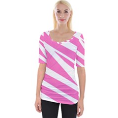 White Pink Stripes, Pattern Wide Neckline T-shirt