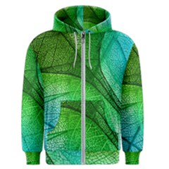 3d Leaves Texture Sheet Blue Green Men s Zipper Hoodie