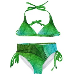 3d Leaves Texture Sheet Blue Green Kids  Classic Bikini Set