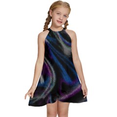 Multicolored Abstract Dynamic Shapes Print Kids  Halter Collar Waist Tie Chiffon Dress by dflcprintsclothing