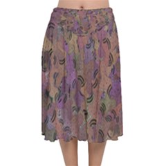 Monster Snake Hand Drawn Illustration Motif Random Pattern Velvet Flared Midi Skirt