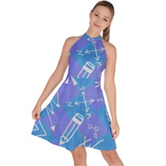 Background Abstract Texture Pattern Sleeveless Halter Neck A-line Dress