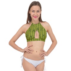 Fern Texture Nature Leaves Cross Front Halter Bikini Top by Posterlux