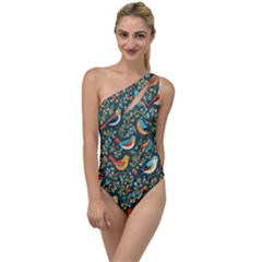 Birds Pattern Flowers Whimsical To One Side Swimsuit