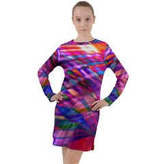 Wave Lines Pattern Abstract Long Sleeve Hoodie Dress