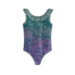 Colorful Duotone Abstract Print Kids  Frill Swimsuit by dflcprintsclothing