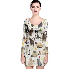 Cats, All, Collage, Cat Long Sleeve Velvet Bodycon Dress