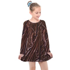 Chocolate Texture, Dark Chocolate Background Kids  Long Sleeve Dress by kyorashop23