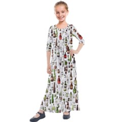 Bottle Chic Print Patterns Kids  Quarter Sleeve Maxi Dress by BellaVistaTshirt02