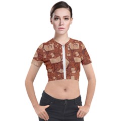 Retro Education Texture, Creative Education Background Short Sleeve Cropped Jacket