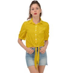 Yellow Lego Texture, Macro, Yellow Dots Background Tie Front Shirt  by kyorashop23