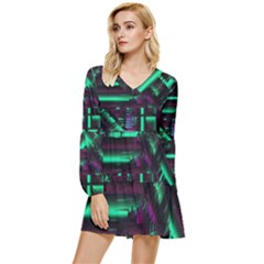 Beamed Tiered Long Sleeve Mini Dress by MRNStudios