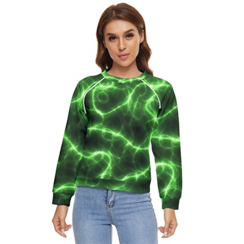 Lightning Electricity Pattern Green Women s Long Sleeve Raglan T-shirt by anzea