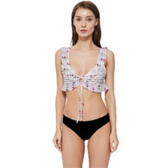 Wine Glass Pattern Low Cut Ruffle Edge Bikini Top