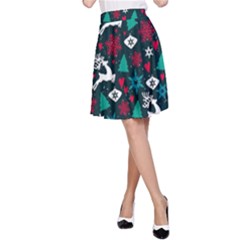 Holiday Season Pattern December Happy Holidays Merry Christmas Winter Family Festive New Year A-line Skirt by Maspions